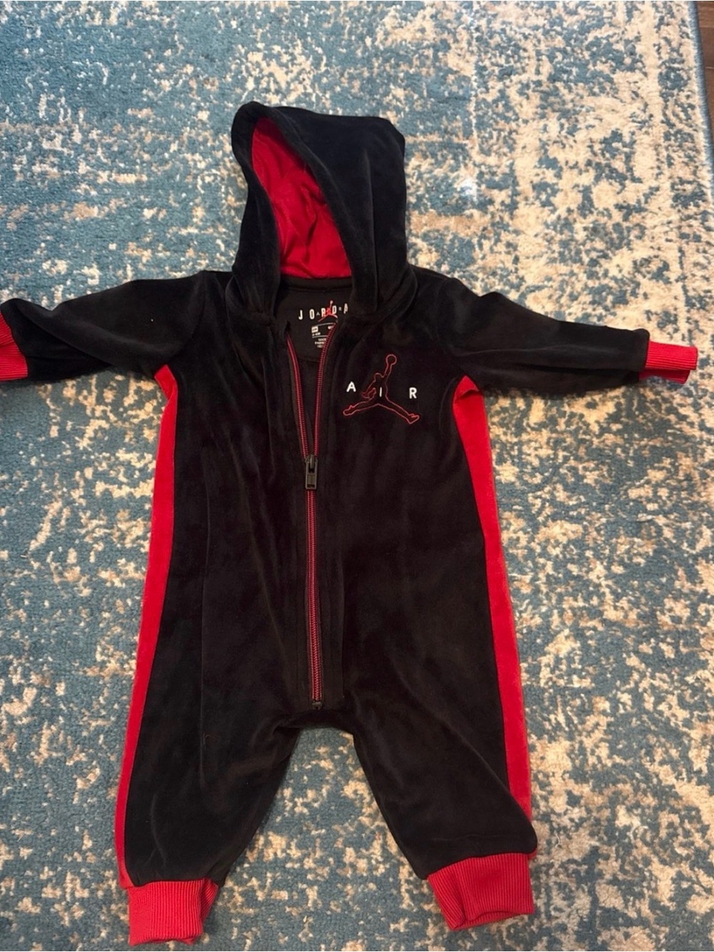 Jordan Black and Red Hooded Baby One-Piece